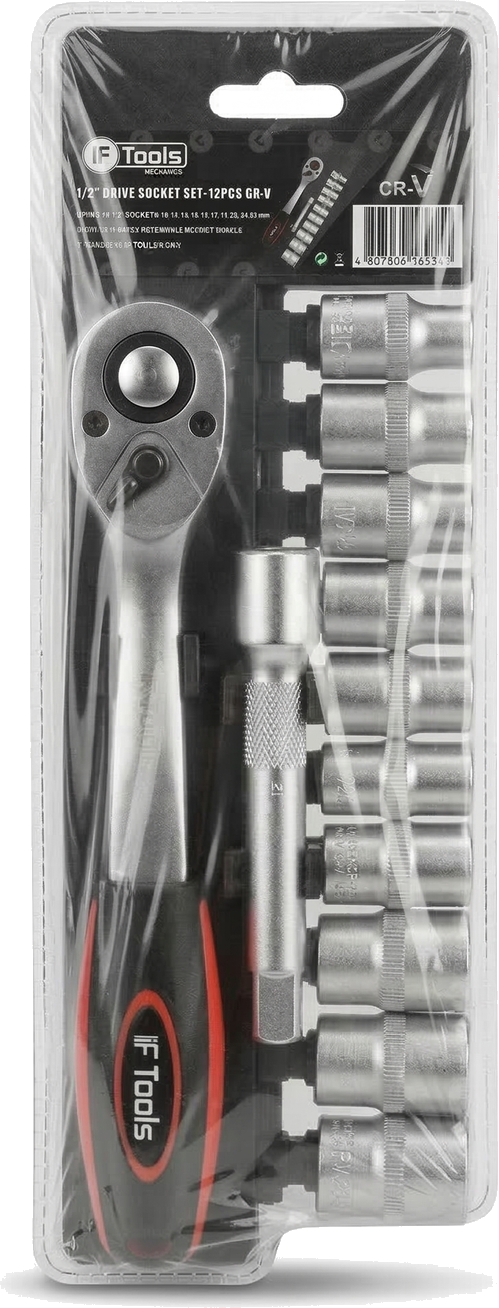 FTools - 1/2" Socket Wrench Set with Ratchet (12 pieces)